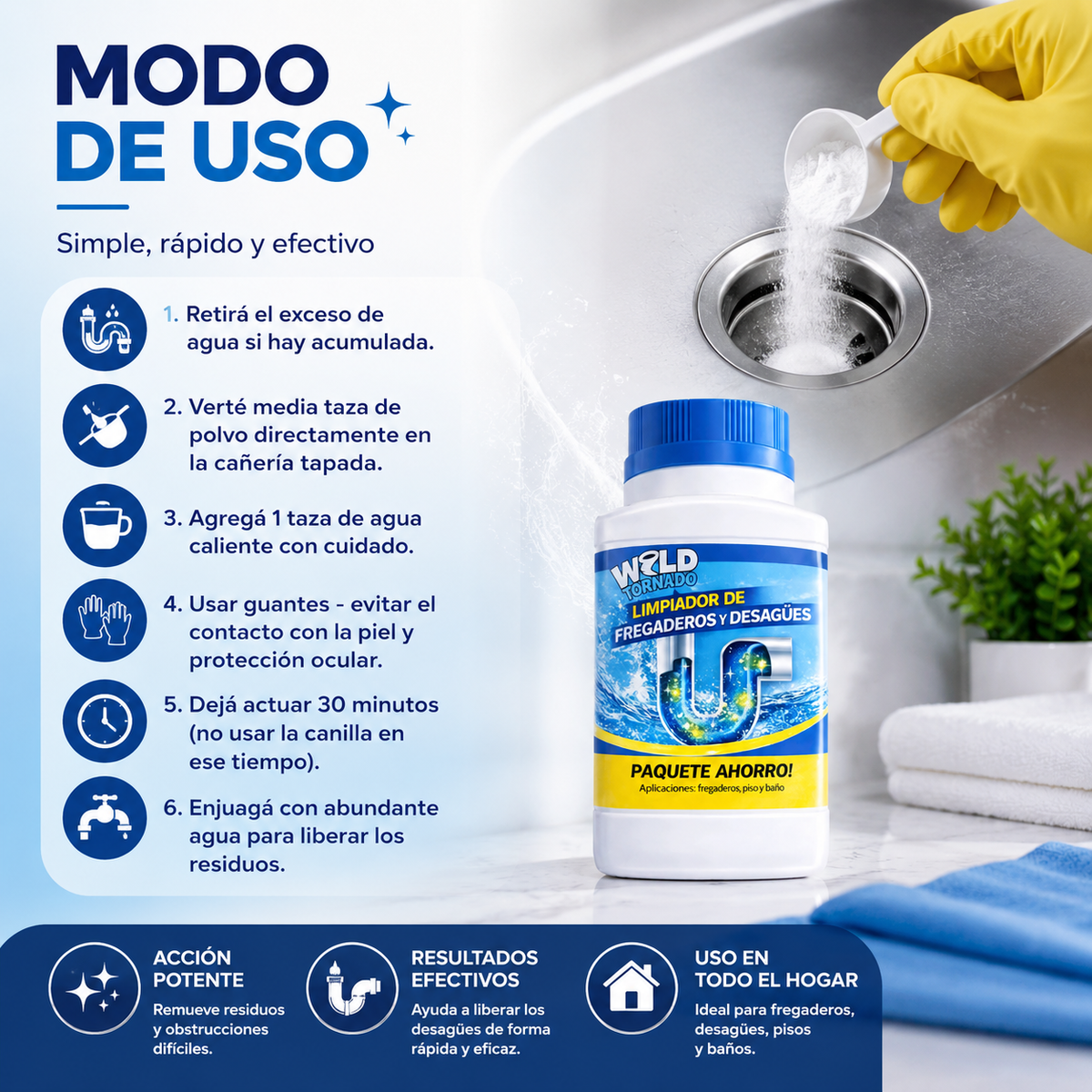 Potente limpiador de desagües